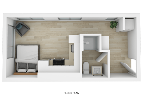 Floor plan for studio, 1 bath, 344 sqft